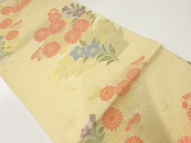 アンティーク　 紗 菊に桔梗模様織出し袋帯（材料）